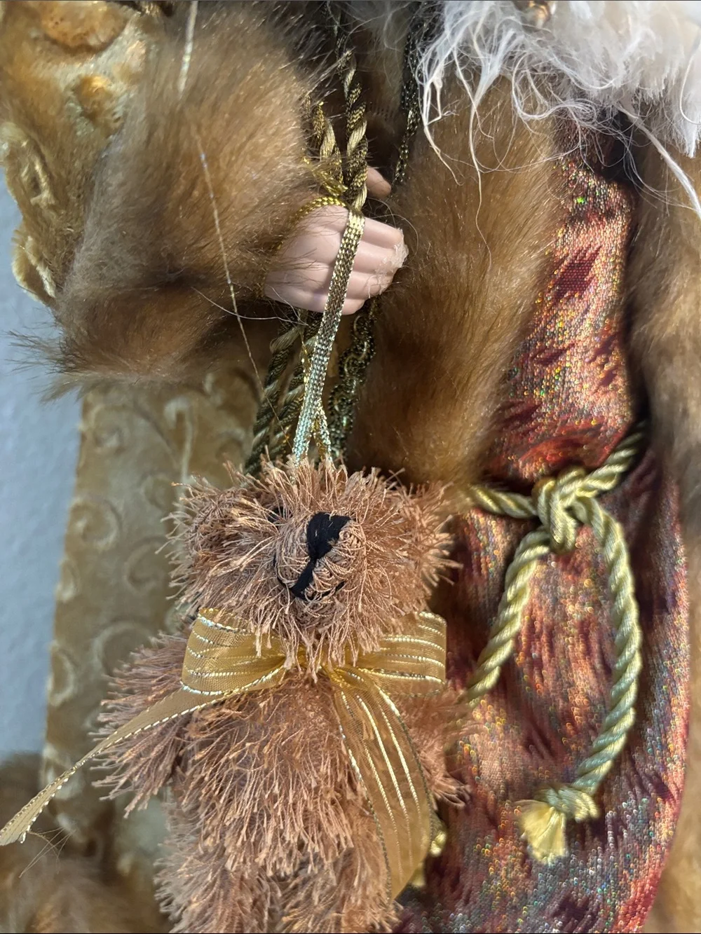 Vintage-Inspired golden color Fur Santa Figurine Holiday Decor